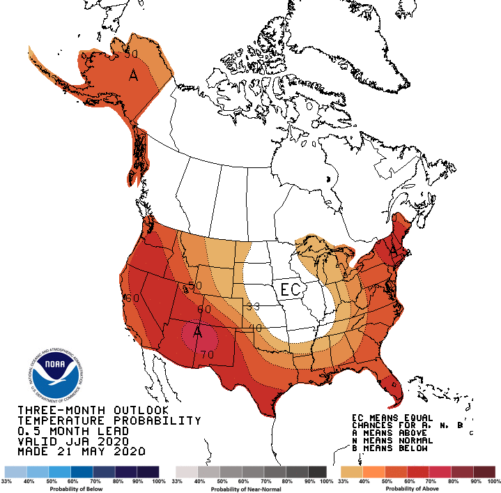 Three month outlook, temperature probability, National Weather Service Climate Prediction Center