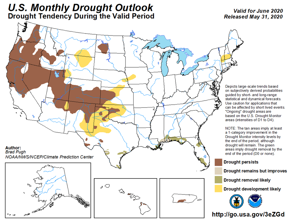 U.S. Monthly Drought Outlook for June 2020, National Weather Service Climate Prediction Center