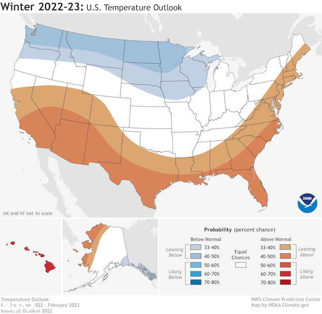 For December 2022 to February 2023, odds favor above normal temperatures for the Intermountain West with highest odds over New Mexico and Arizona.