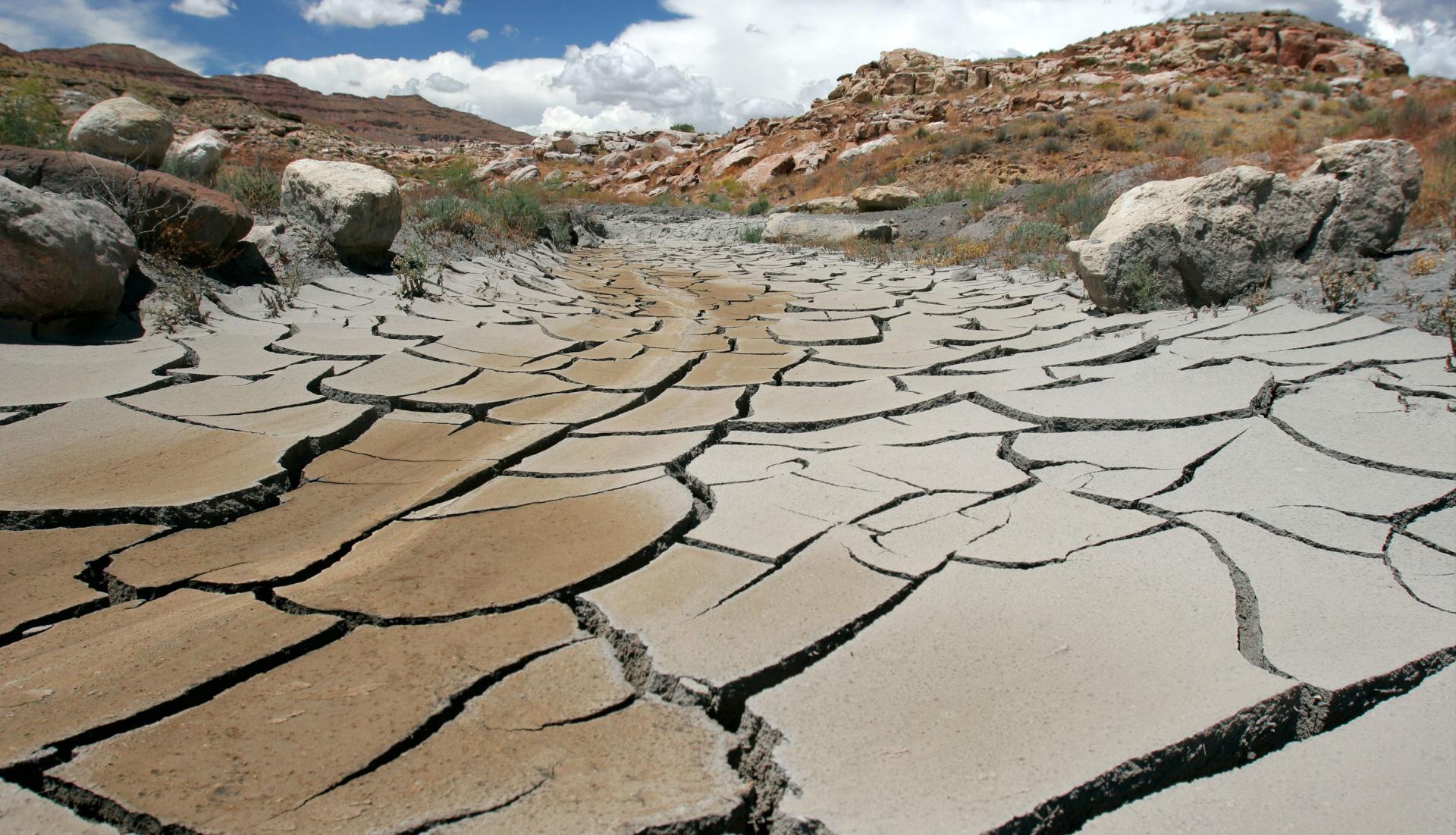 A dry river with cracked soil in Arizona