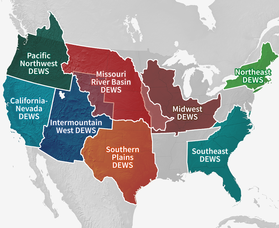 Map of all 8 DEWS regions in the United States