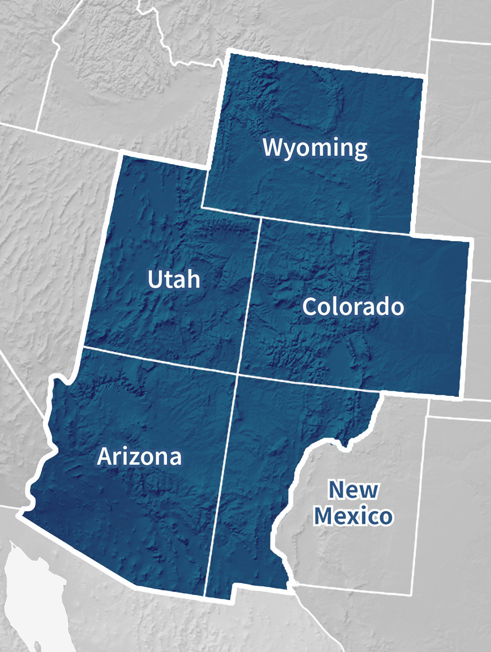 Map of Intermountain West DEWS region, which includes Wyoming, Colorado, Utah, Arizona, and part of western New Mexico.