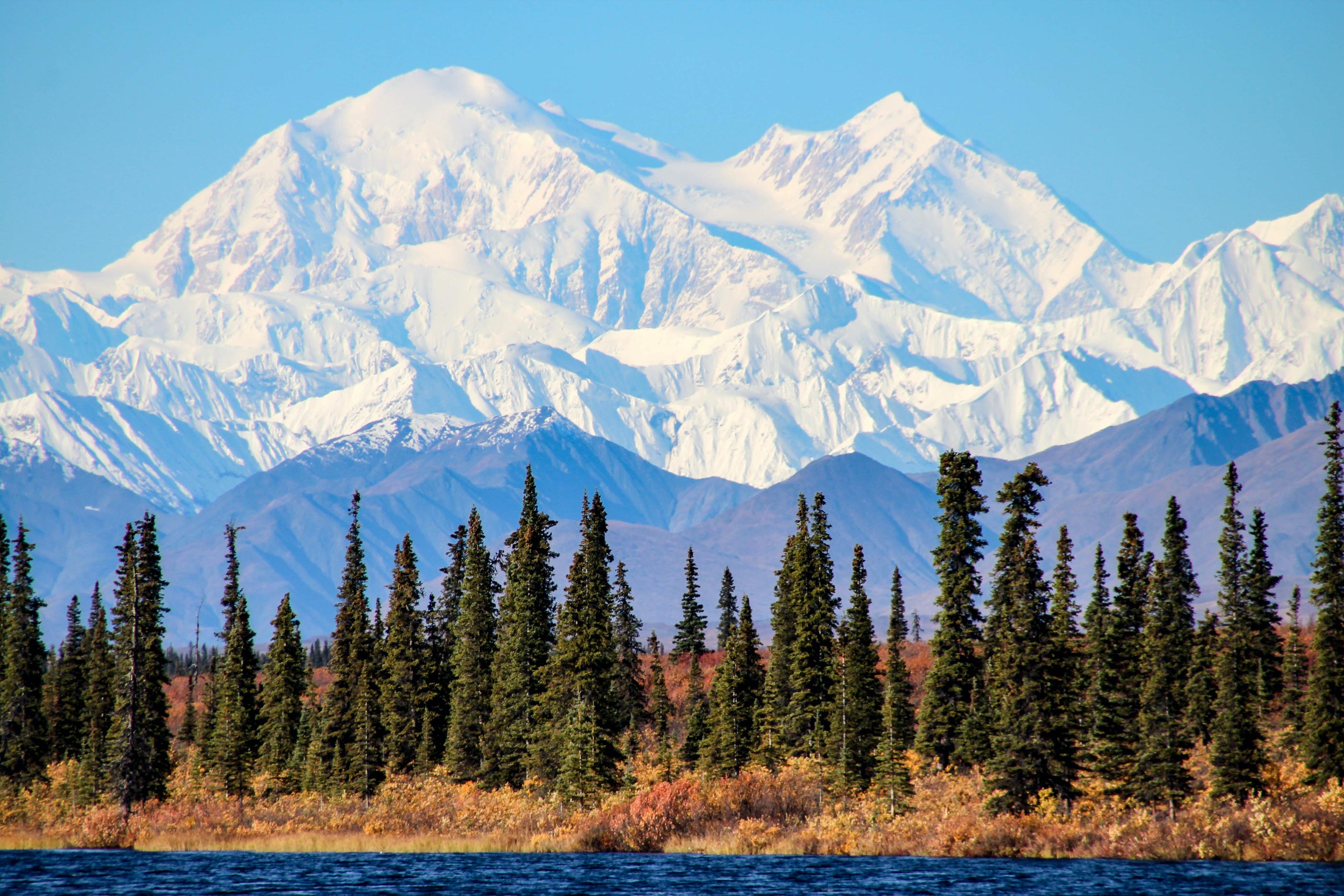 High mountain peaks in Denali National Park and Preserve in Alaska.