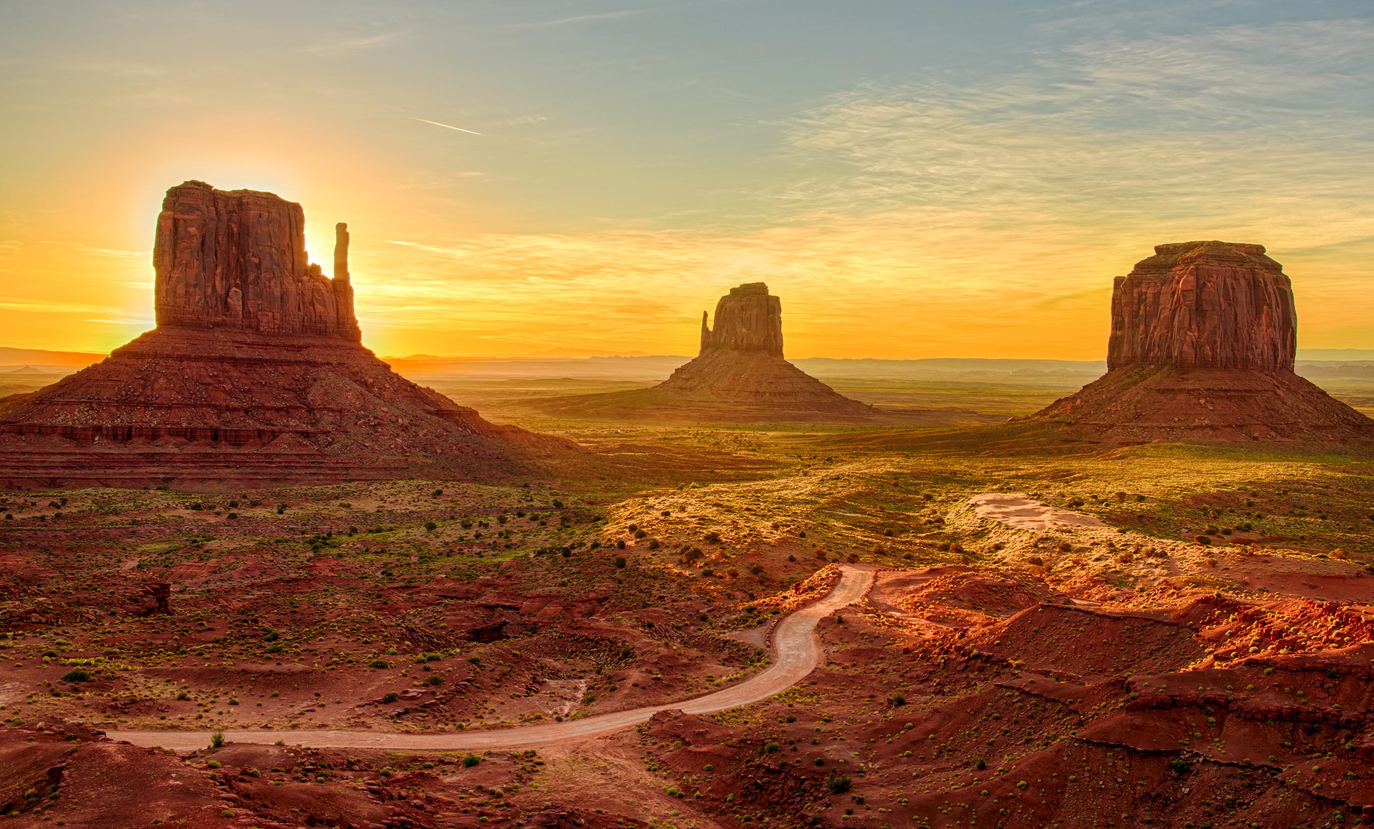 Sunset over Monument Valley in Arizona.
