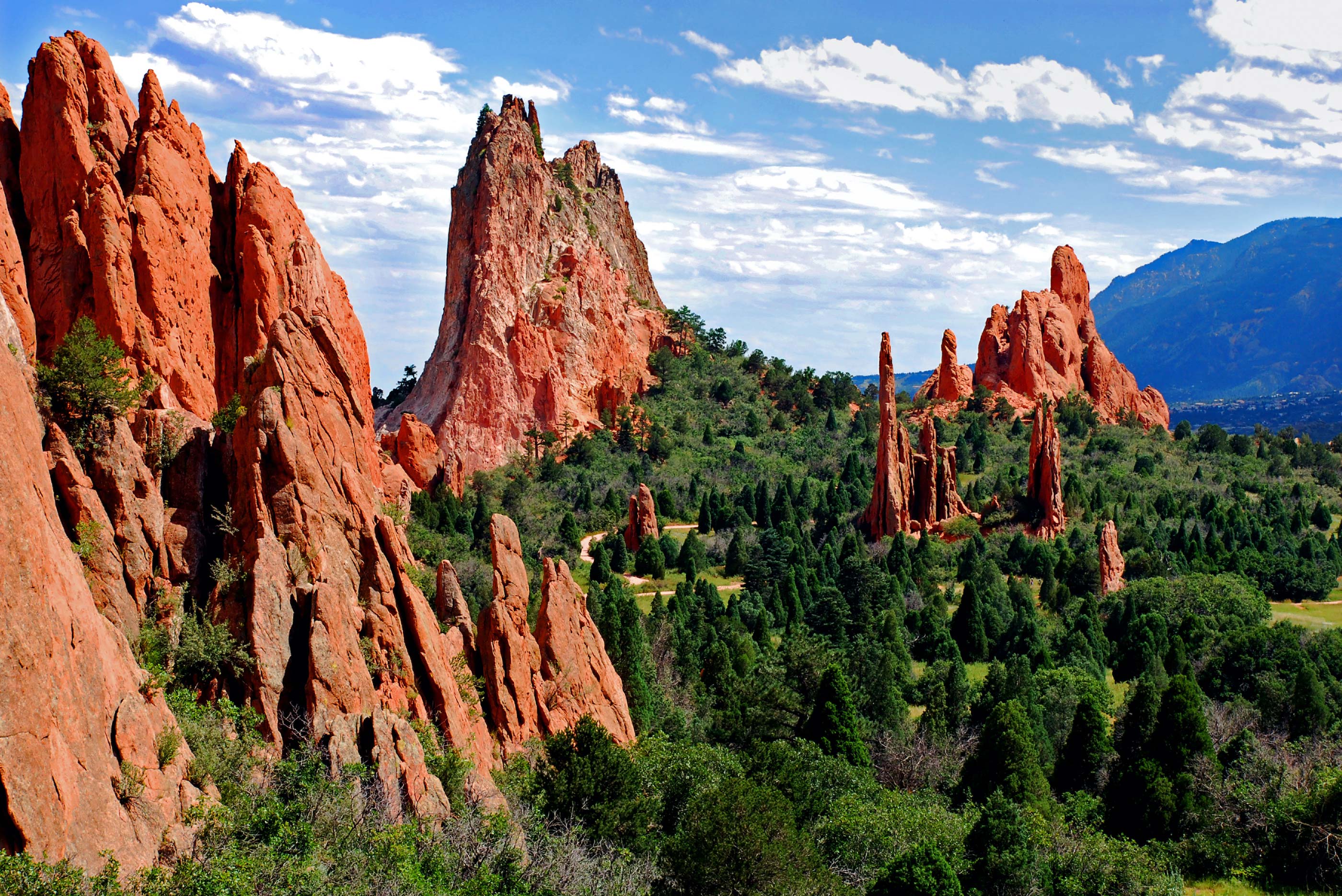 Red rocks in Garden of the Gods park in Colorado.