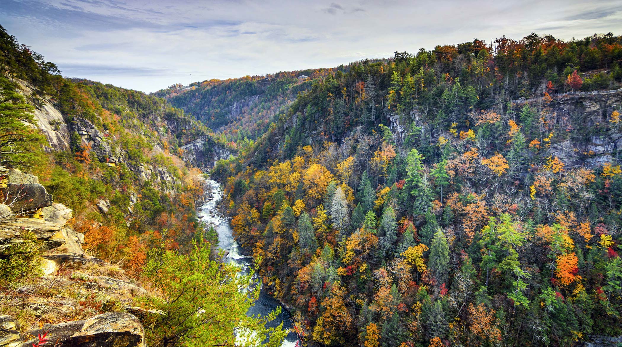 Tallulha Gorge in Georgia covered with colorful trees.