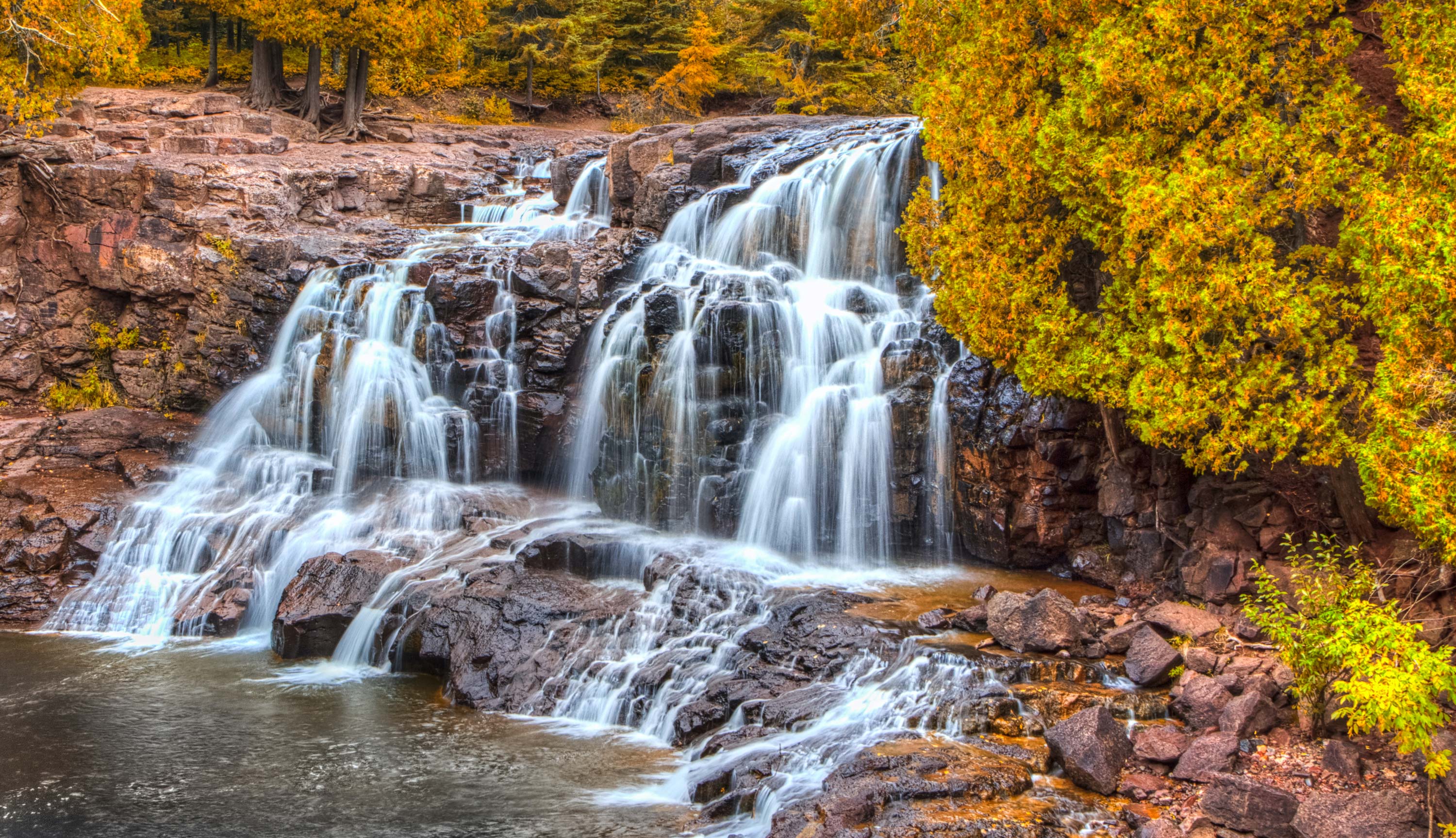 Water flowing from Upper Gooseberry Falls in Minnesota.