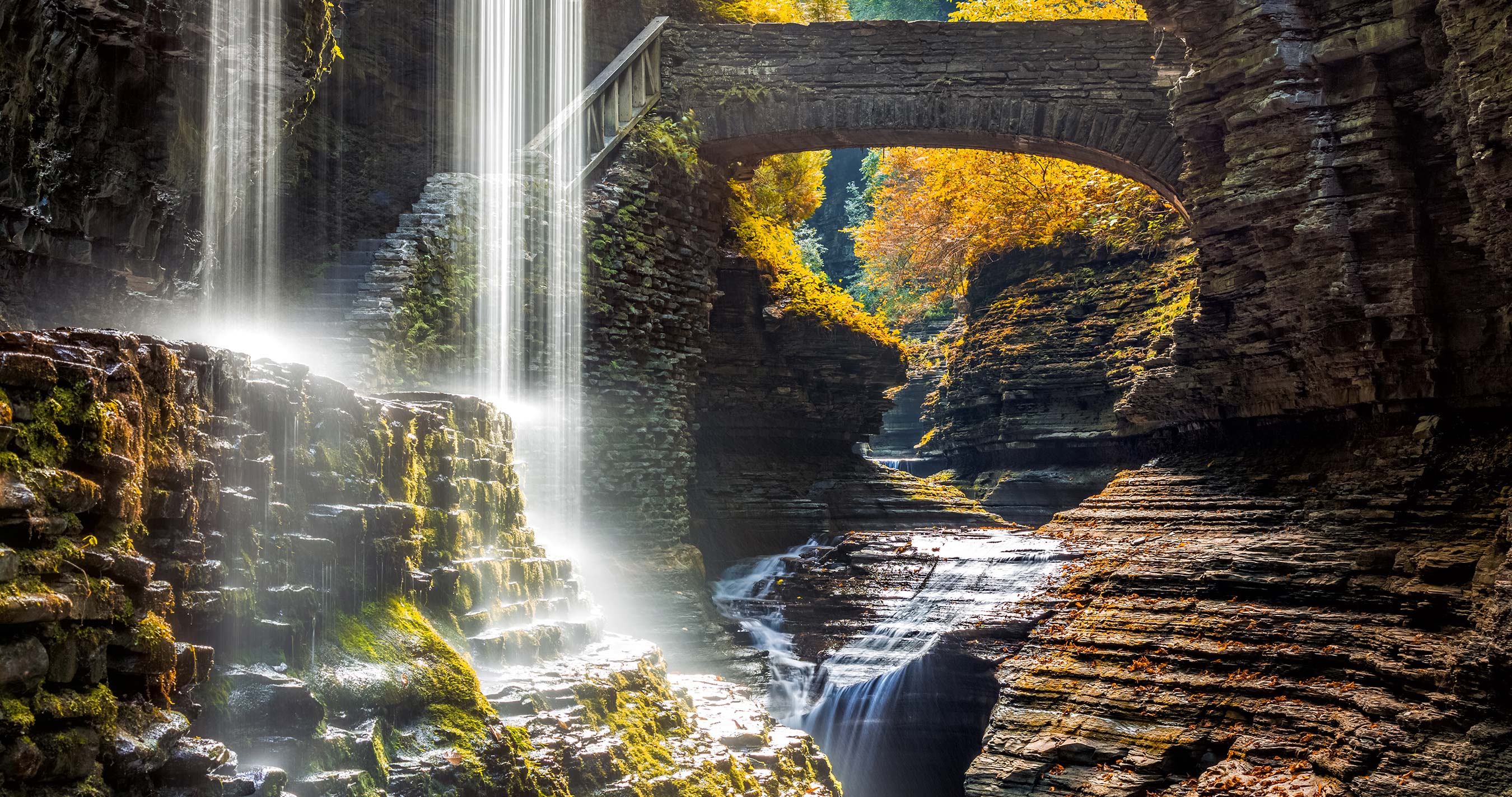 Watkins Glen State Park waterfall canyon in Upstate New York.