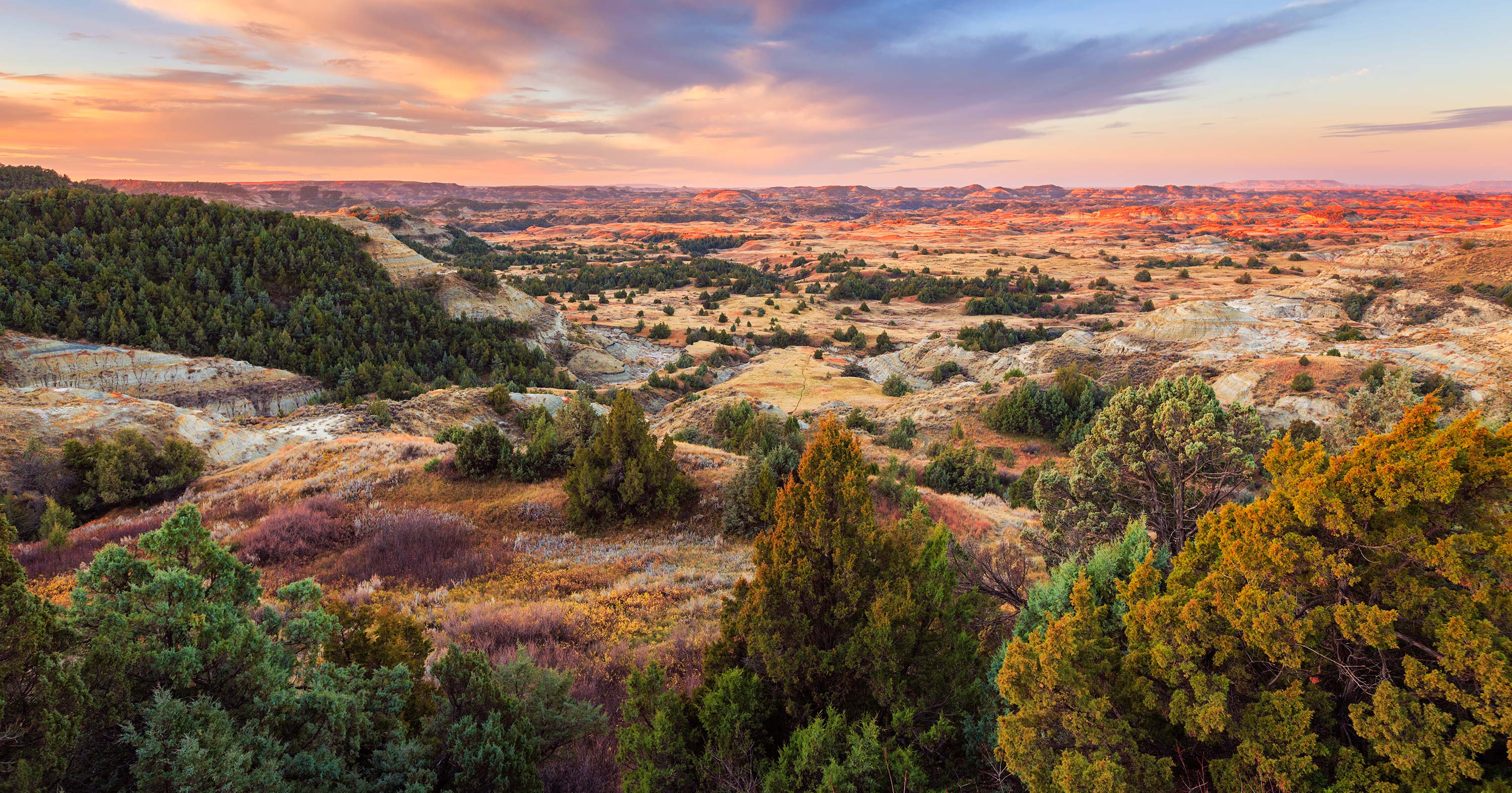 Sunrise over Theodore Roosevelt National Park, North Dakota.