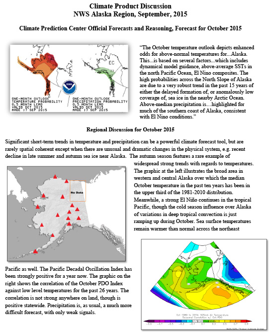 first page of two-page outlook on Climate Product Discussion in the NWS Alaska Region, September 2015 