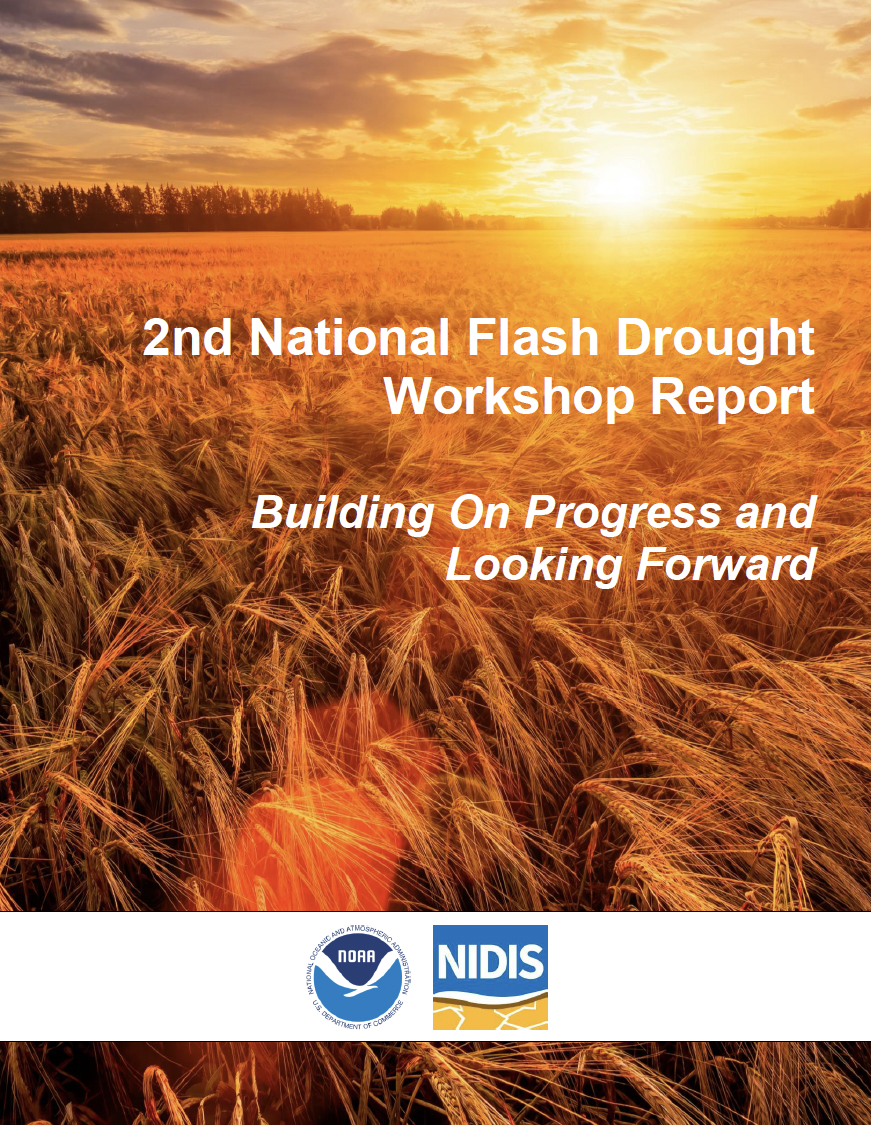 2nd National Flash Drought Workshop Report cover, showing a field of wheat.