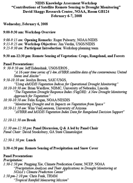 First page of Remote Sensing Workshop agenda