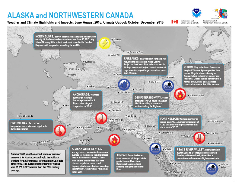 first page of outlook on Quarterly Climate Impacts for Alaska and Northwestern Canada, September 2016