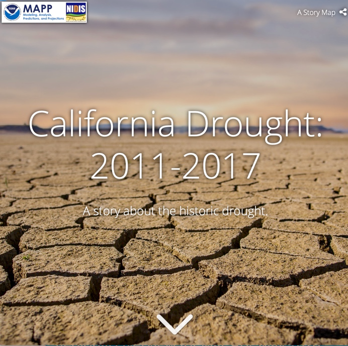 Dry, cracked soil with the text "California Drought: 2011-2017" 