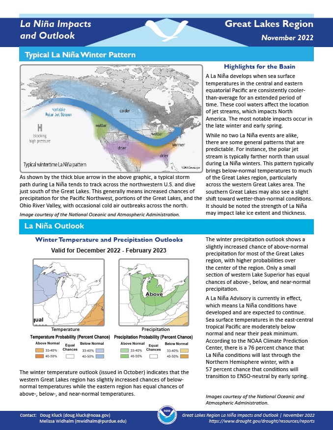 November 2022 La Niña Impacts and Outlook report for the Great Lakes.