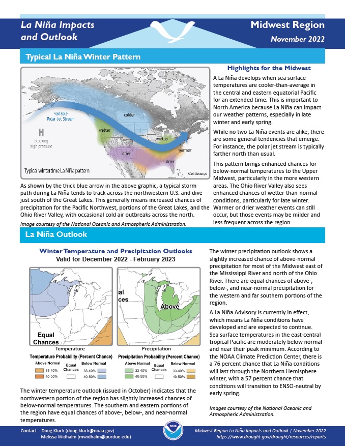 November 2022 La Niña Impacts and Outlook report for the Midwest.