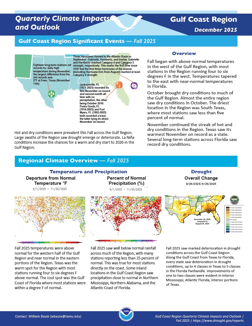 Example image of the quarterly climate impact and outlook report.
