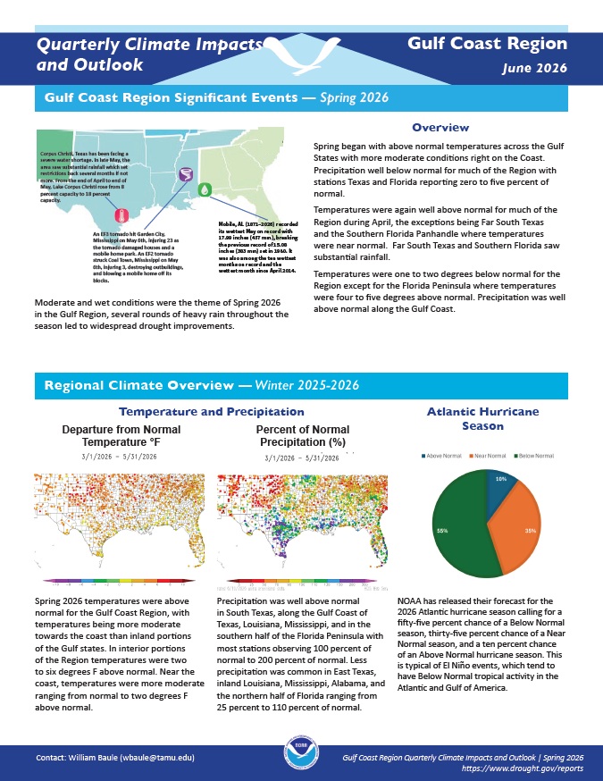 Example image of the quarterly climate impact and outlook report.