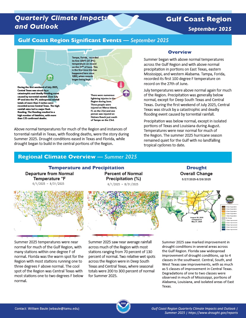 Example image of the quarterly climate impact and outlook report.