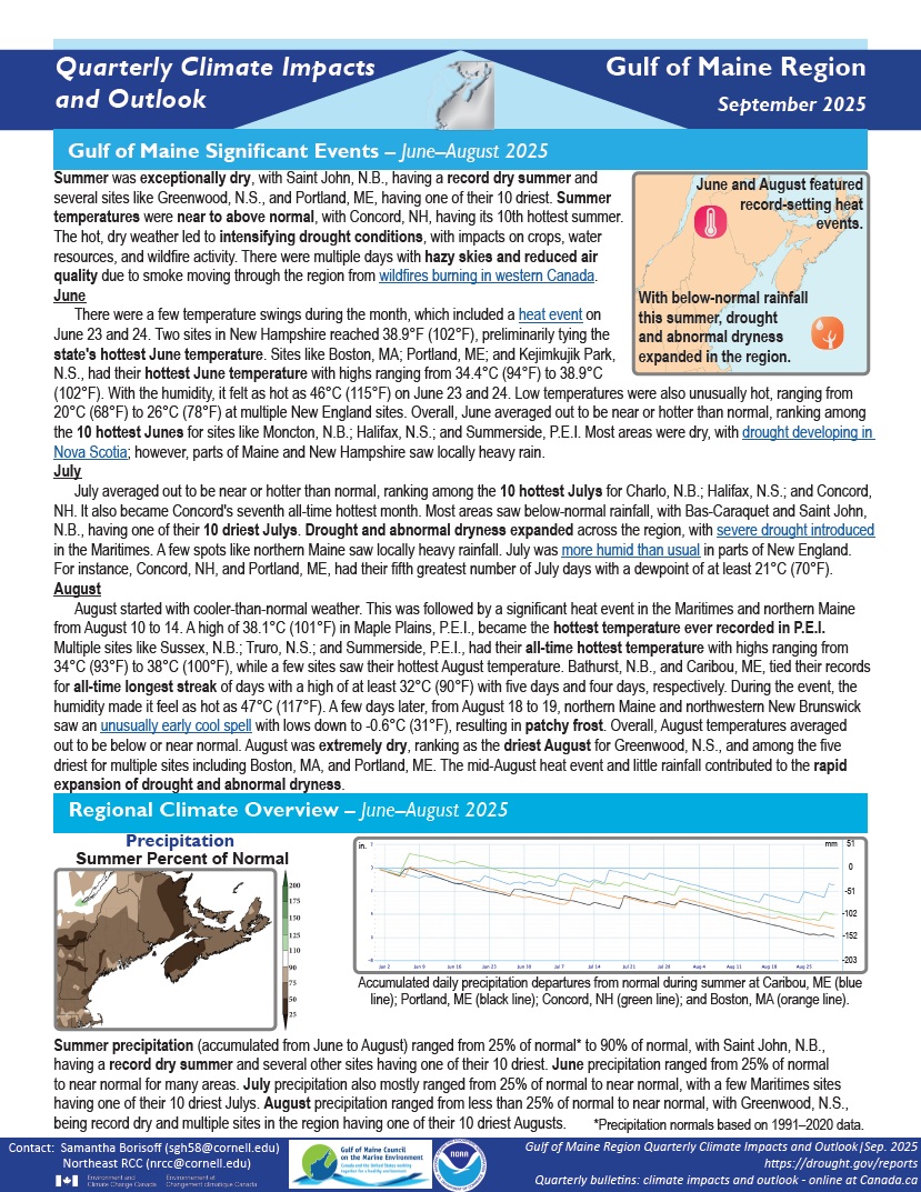 Example image of the quarterly climate impact and outlook report.