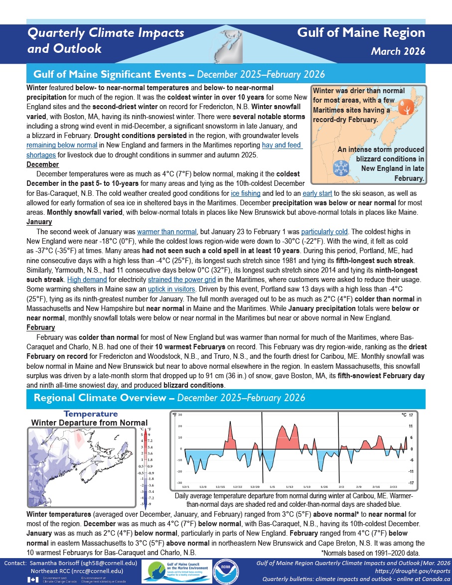 Example image of the quarterly climate impact and outlook report.