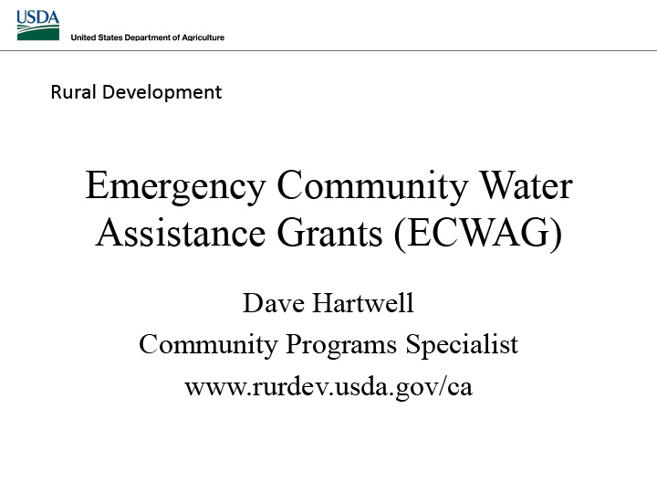 Opening slide for presentation on Emergency Community Water Assistance Grants (ECWAG)