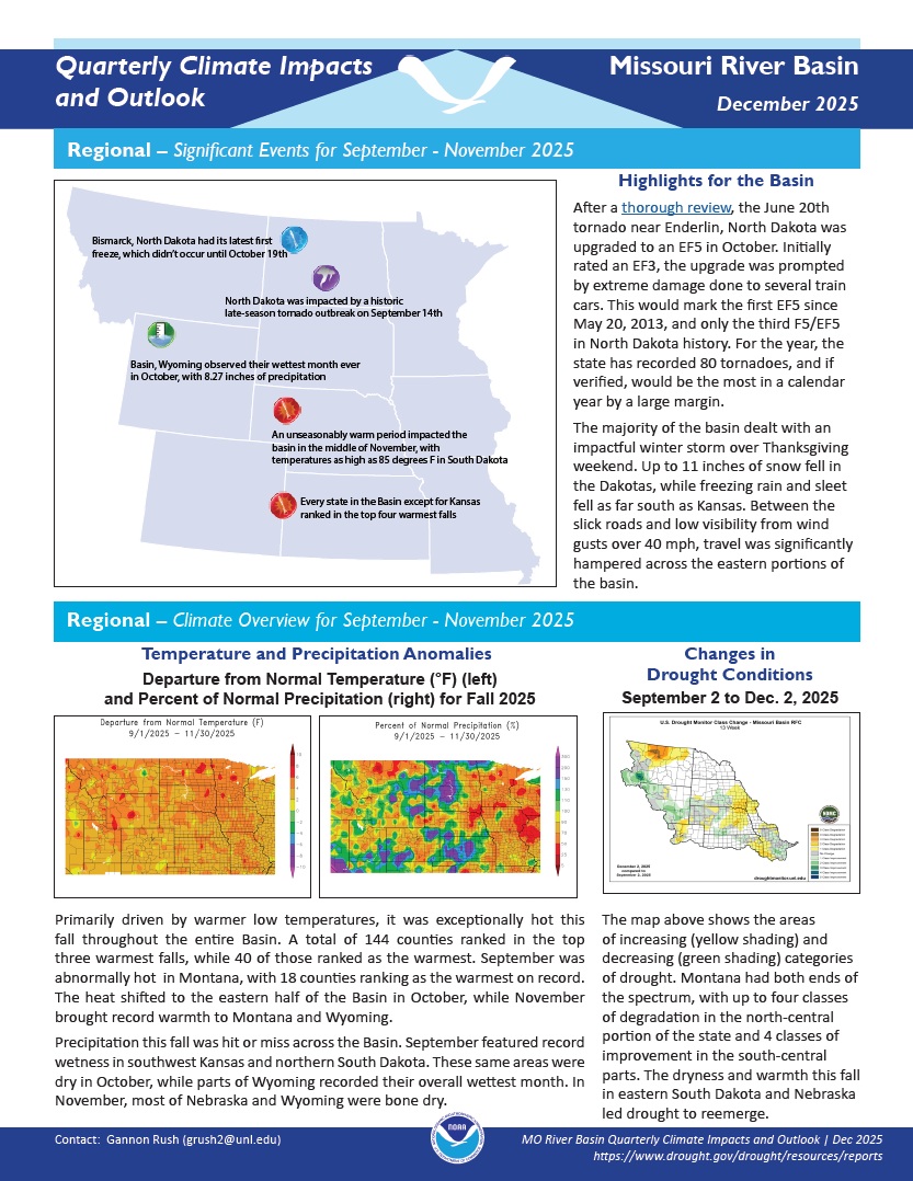 Example image of the quarterly climate impact and outlook report.