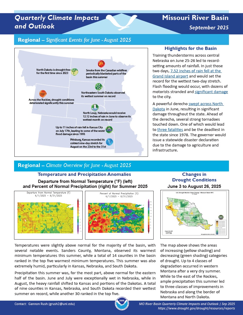 Example image of the quarterly climate impact and outlook report.