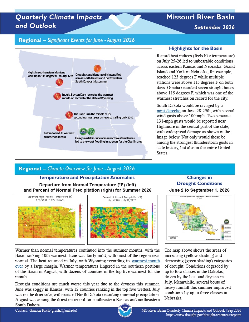 Example image of the quarterly climate impact and outlook report.