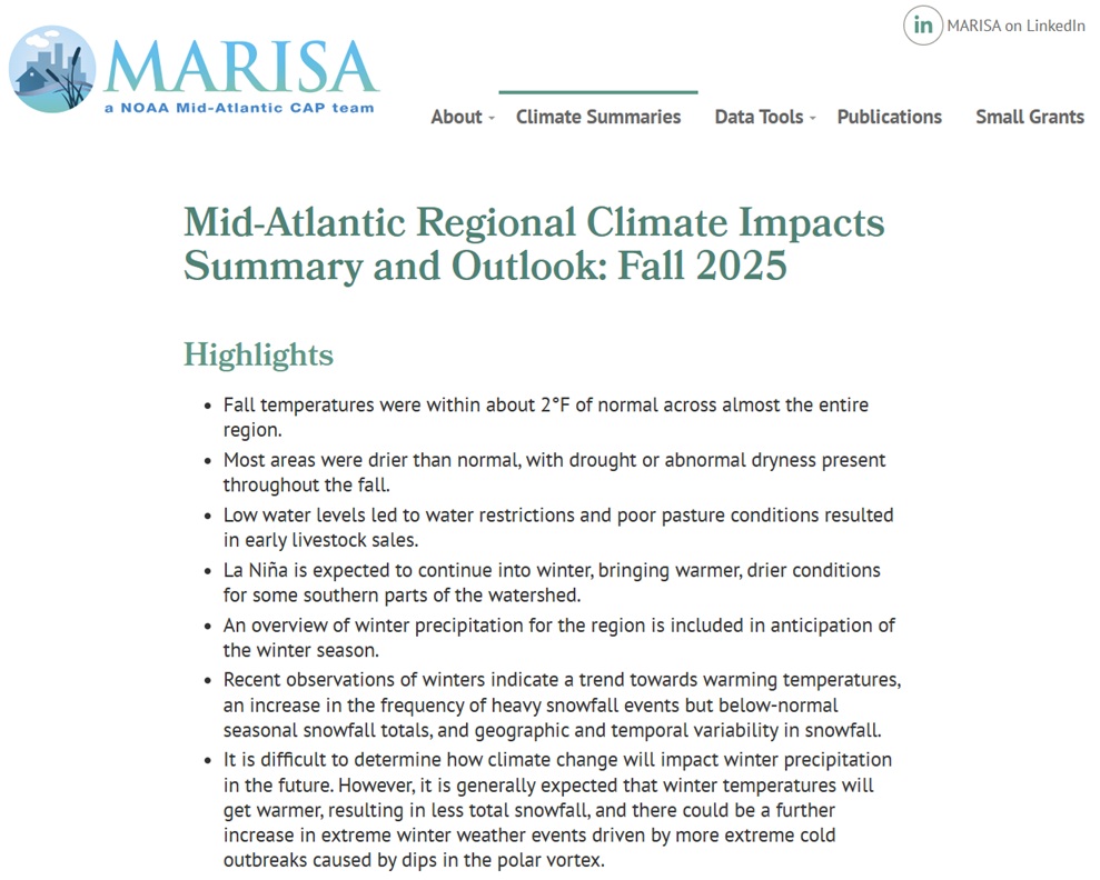 Example image of the quarterly climate impact and outlook report.