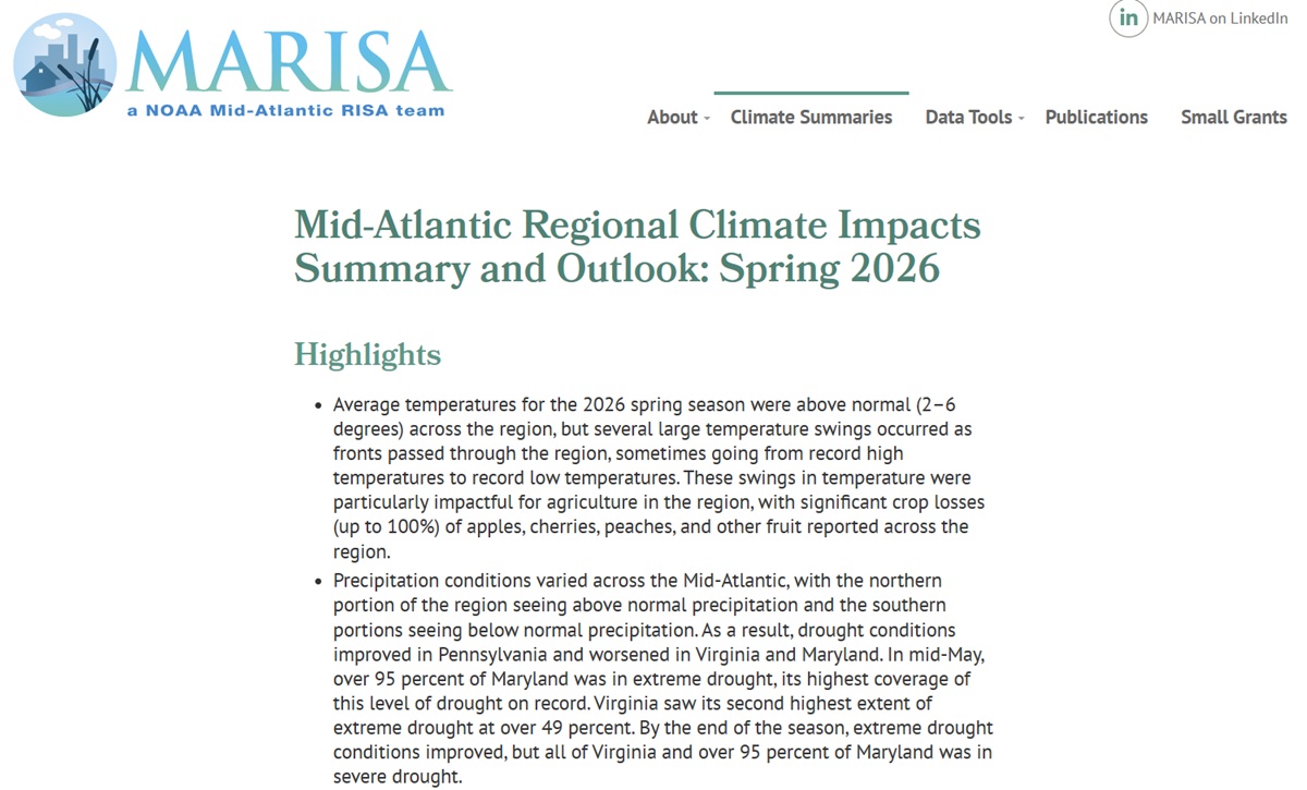 Example image of the quarterly climate impact and outlook report.