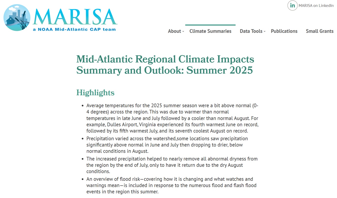 Example image of the quarterly climate impact and outlook report.
