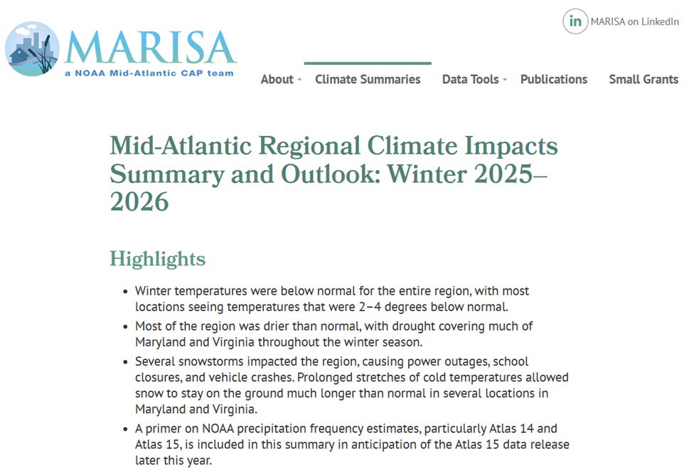 Example image of the quarterly climate impact and outlook report.