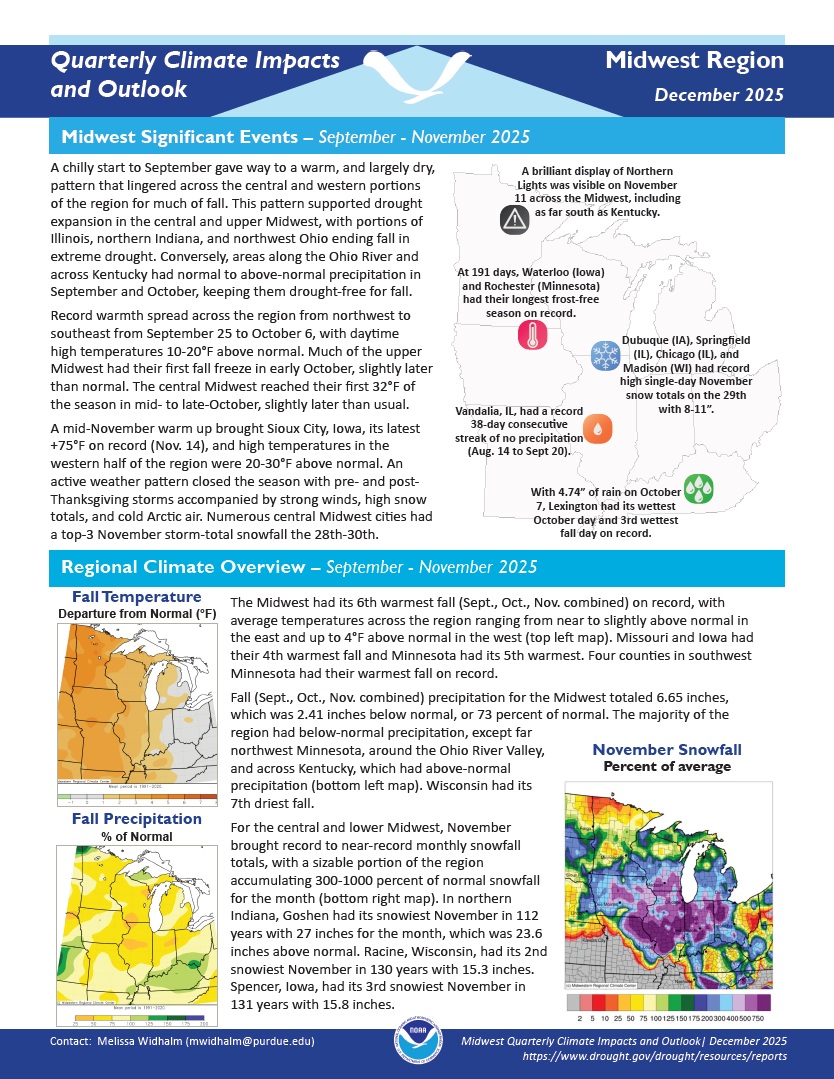 Example image of the quarterly climate impact and outlook report.