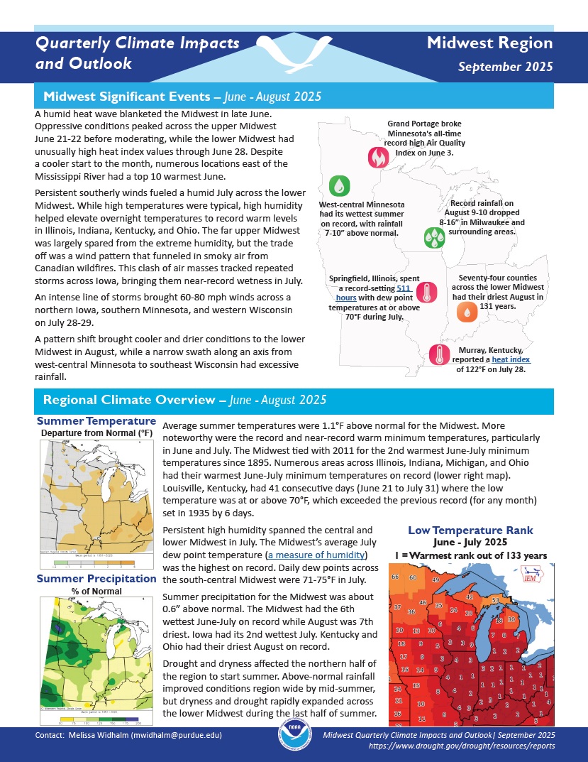 Example image of the quarterly climate impact and outlook report.