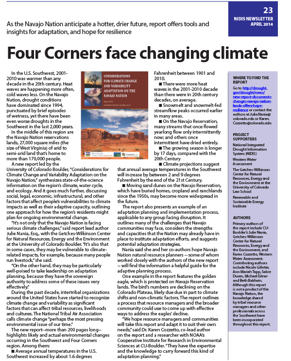 Single-page newsletter for the Navajo Nation
