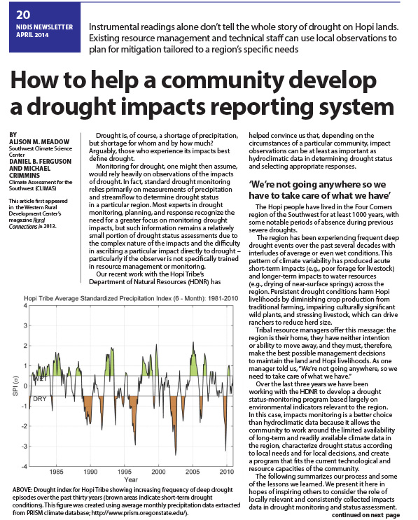 Three-page newsletter on How to Help a Community Develop a Drought Impacts Reporting System