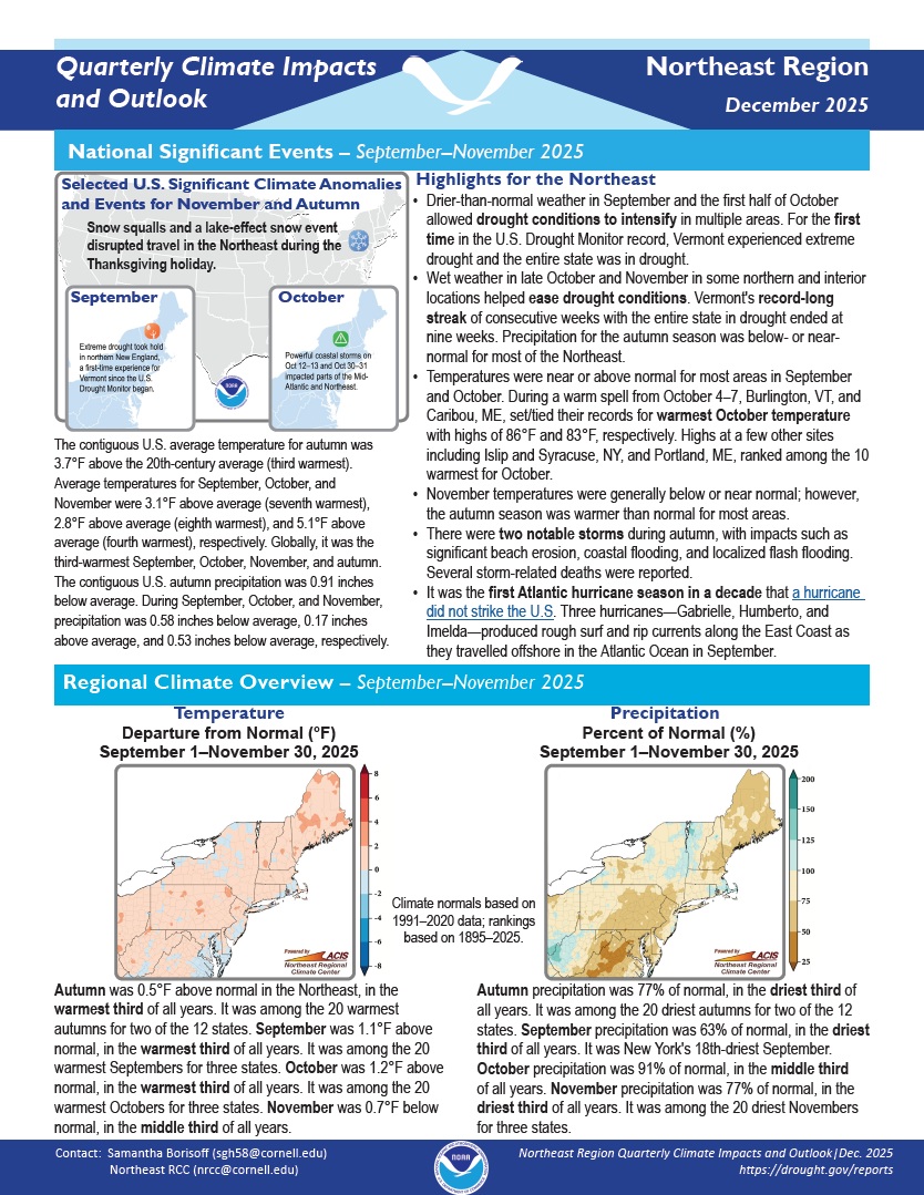 Example image of the quarterly climate impact and outlook report.