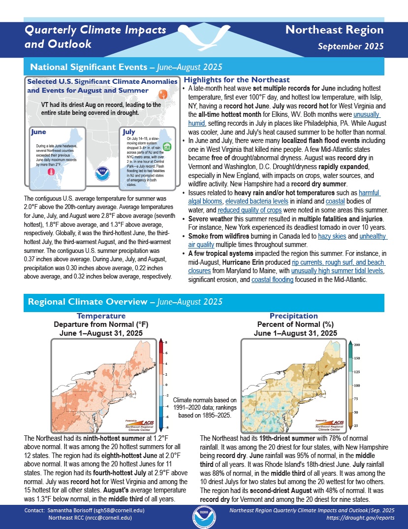 Example image of the quarterly climate impact and outlook report.