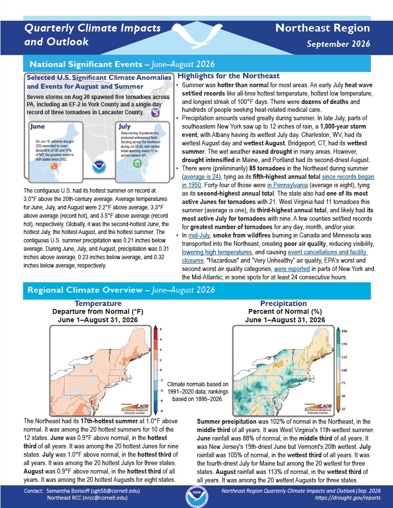 Example image of the quarterly climate impact and outlook report.
