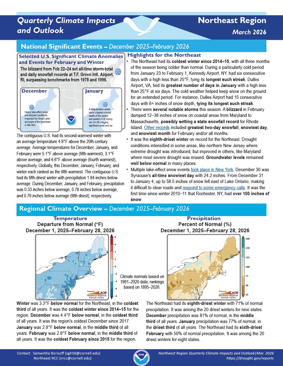 Example image of the quarterly climate impact and outlook report.