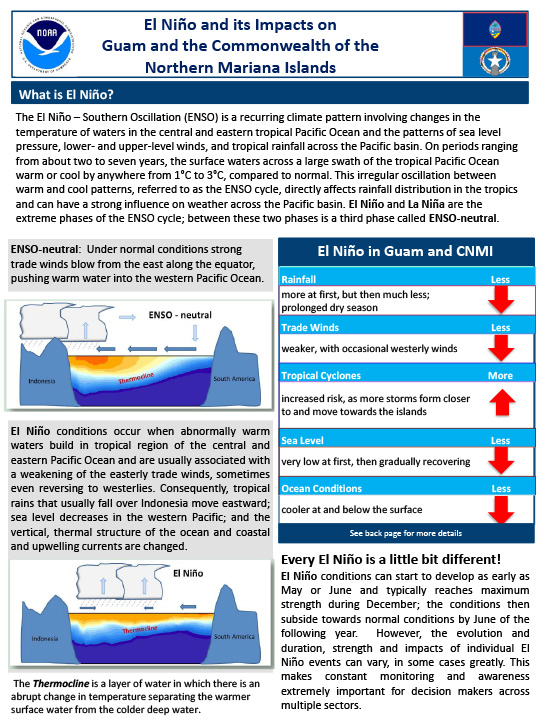 first page of two-page outlook on El Niño and Its Impacts on Guam and the Commonwealth of the Northern Mariana Islands