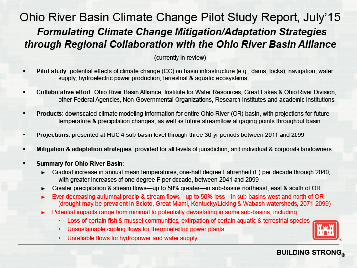 Title slide from presentation on Midwest DEWS Launch: Ohio River Basin Climate Change Pilot Study Report 