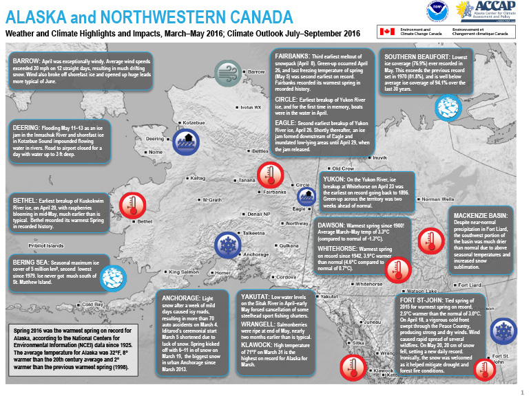 First page of outlook on Quarterly Climate Impacts for Alaska and Northwestern Canada, June 2016