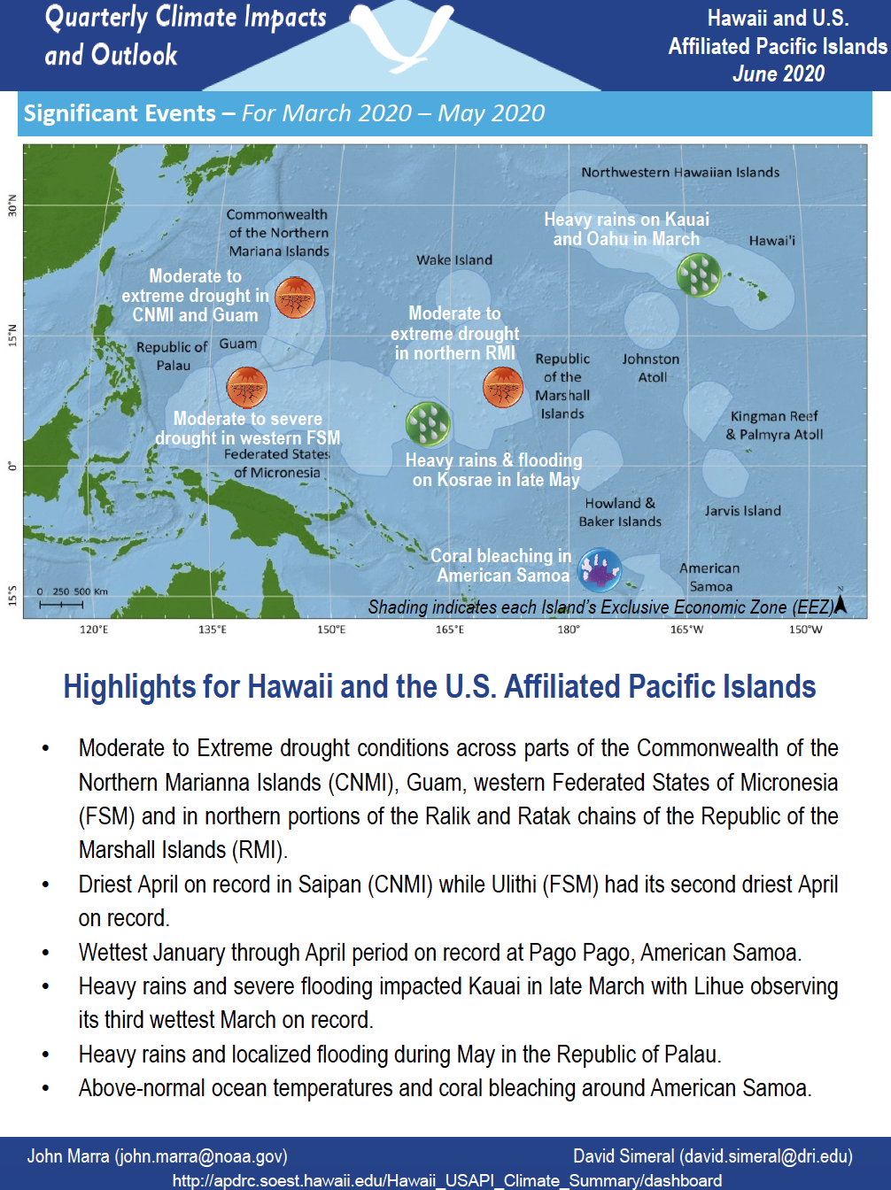 First page of the Quarterly Climate Impacts and Outlook for the Pacific Region - June 2020