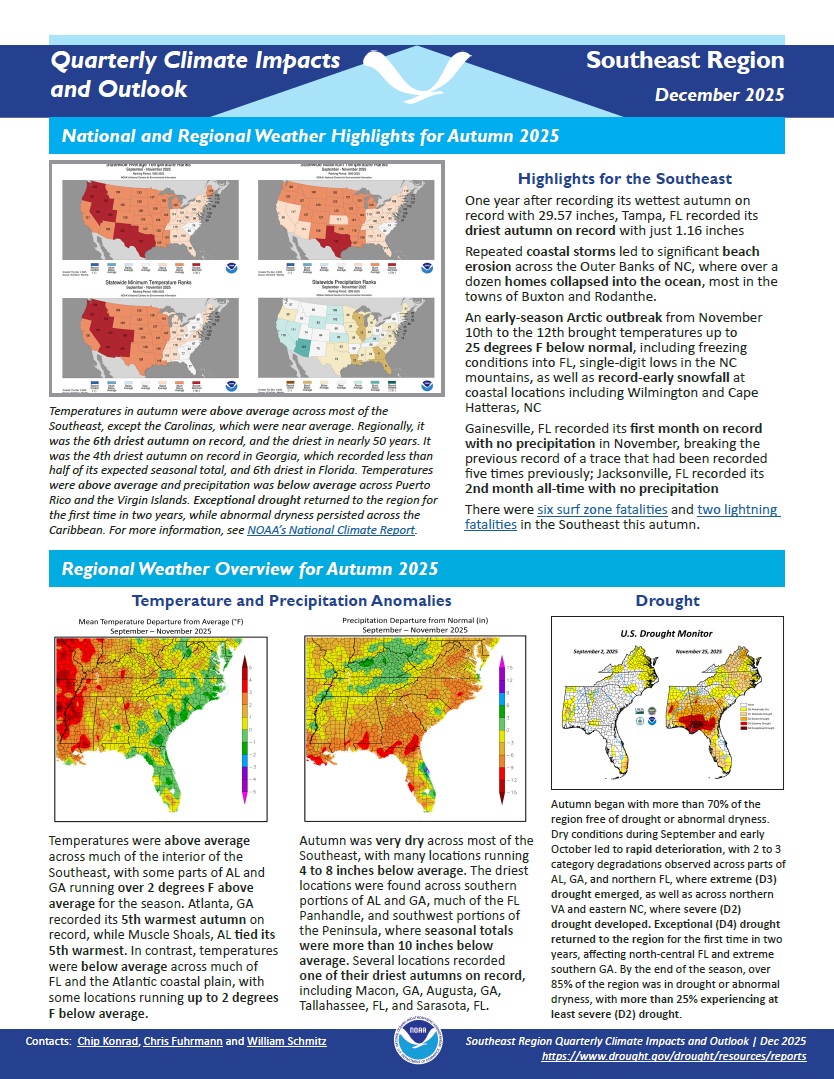 Example image of the quarterly climate impact and outlook report.