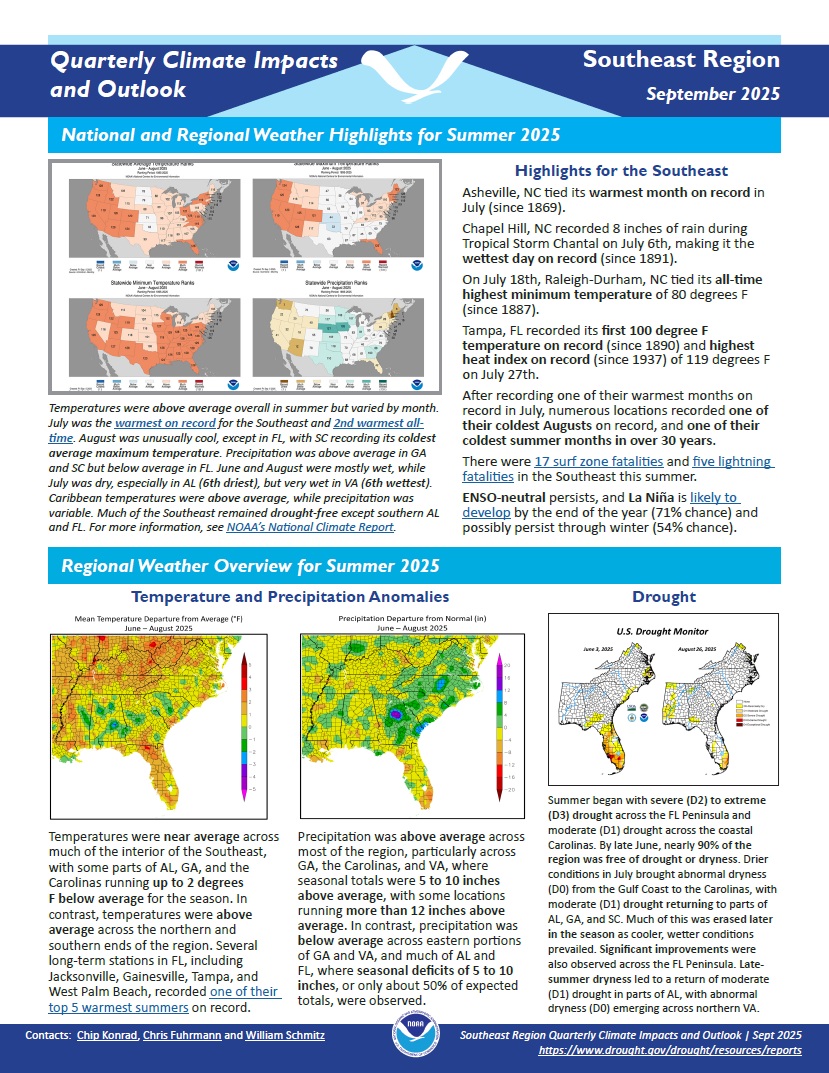 Example image of the quarterly climate impact and outlook report.