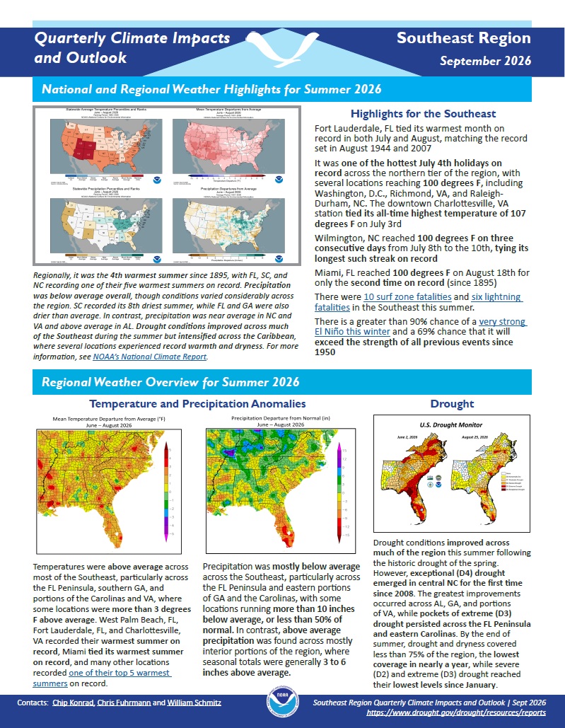 Example image of the quarterly climate impact and outlook report.
