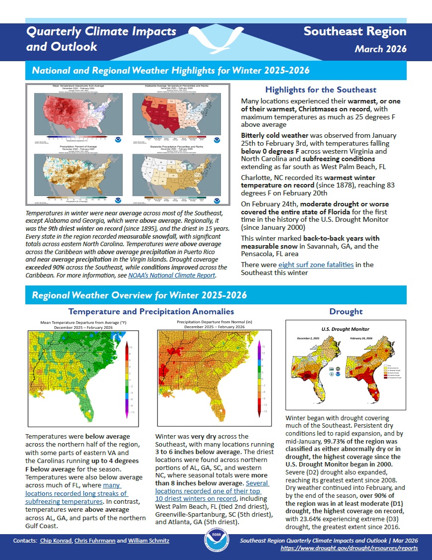 Example image of the quarterly climate impact and outlook report.