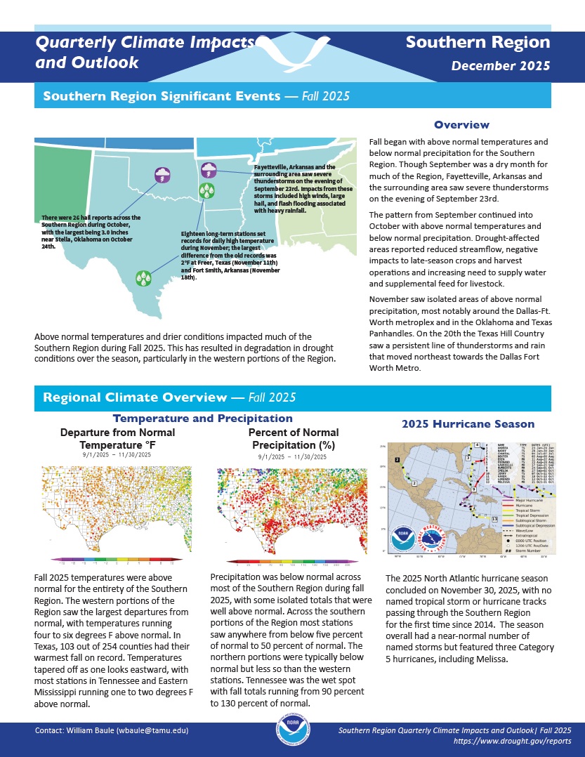 Example image of the quarterly climate impact and outlook report.